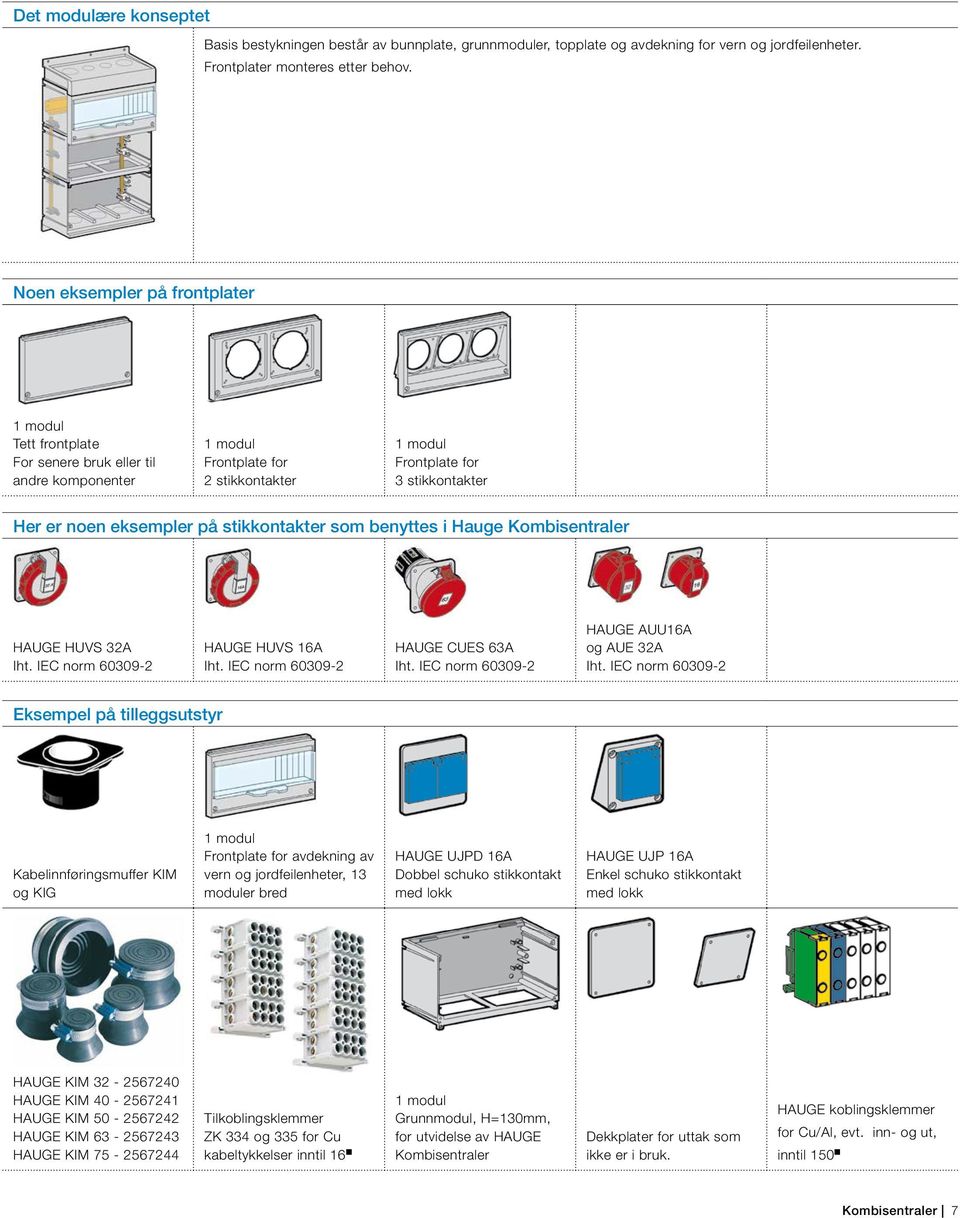 på stikkontakter som benyttes i Hauge Kombisentraler HAUGE HUVS 32A Iht. IEC norm 60309-2 HAUGE HUVS 16A Iht. IEC norm 60309-2 HAUGE CUES 63A Iht. IEC norm 60309-2 HAUGE AUU16A og AUE 32A Iht.