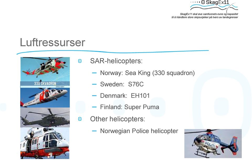 Denmark: EH101 Finland: Super Puma