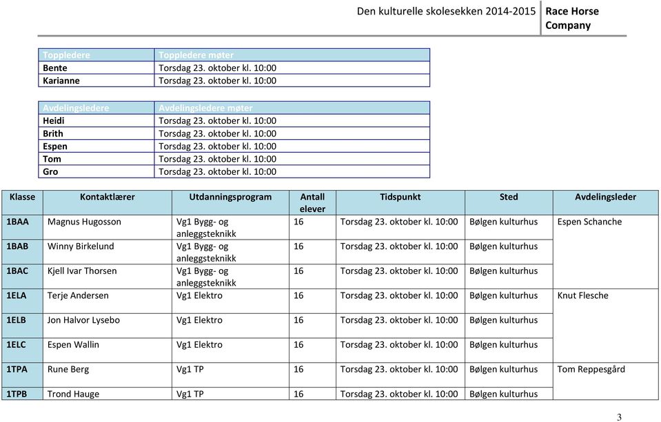 10:00 Tom Torsdag 23. oktober kl.