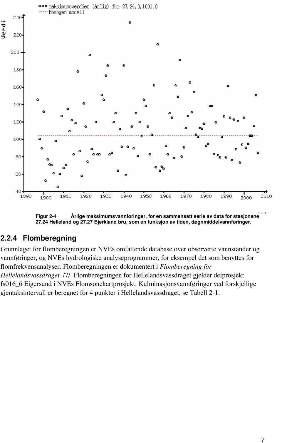 det som benyttes for flomfrekvensanalyser. Flomberegningen er dokumentert i Flomberegning for Hellelandsvassdraget /7/.