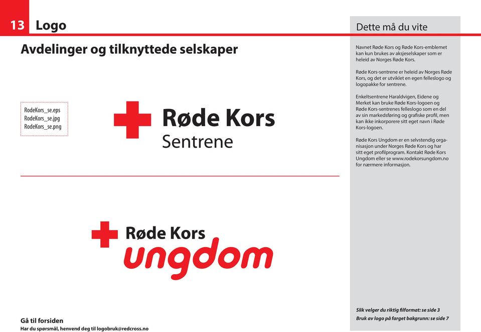 png Enkeltsentrene Haraldvigen, Eidene og Merket kan bruke Røde Kors-logoen og Røde Kors-sentrenes felleslogo som en del av sin markedsføring og grafiske profil, men kan ikke inkorporere sitt eget