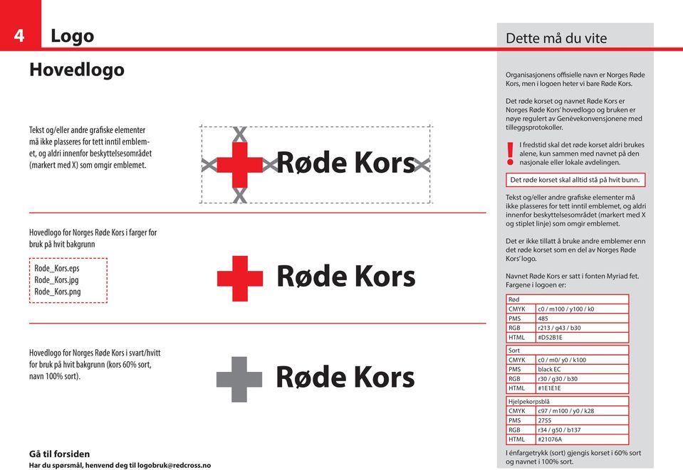 Det røde korset og navnet Røde Kors er Norges Røde Kors hovedlogo og bruken er nøye regulert av Genèvekonvensjonene med tilleggsprotokoller.