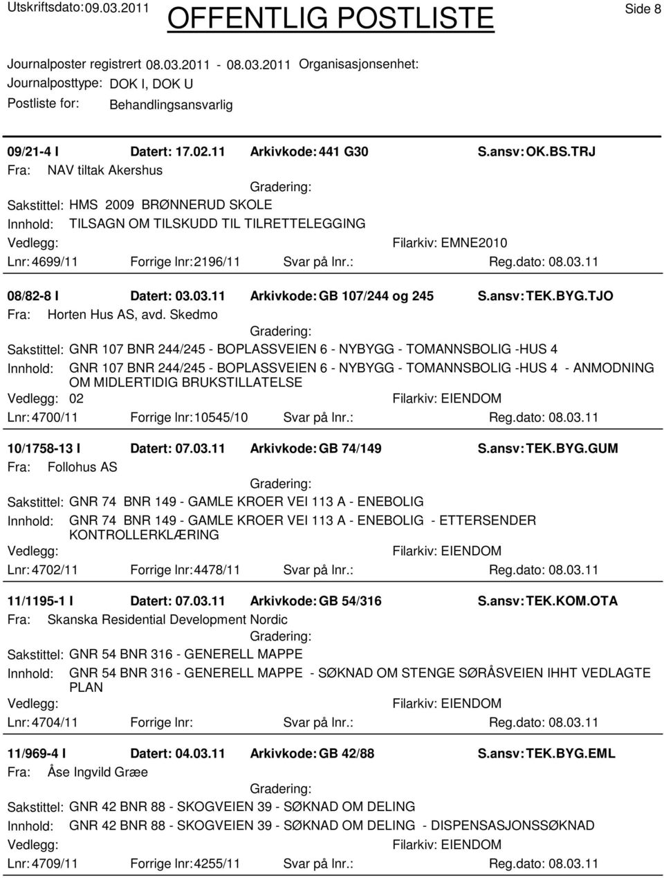 03.11 Arkivkode:GB 107/244 og 245 S.ansv: TEK.BYG.TJO Fra: Horten Hus AS, avd.
