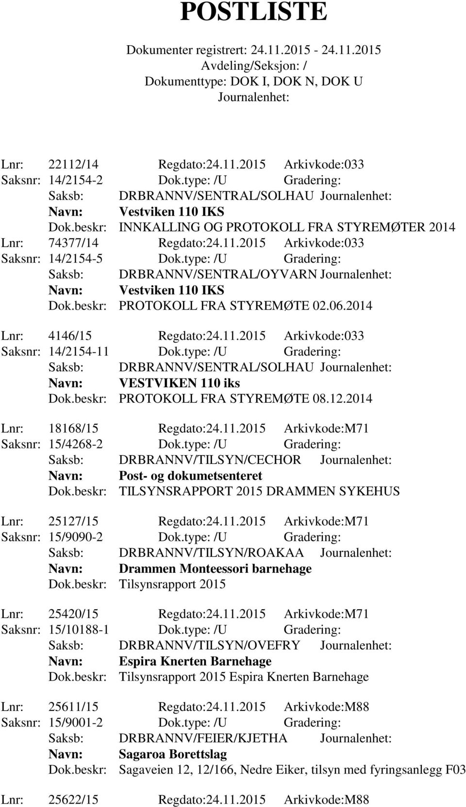 beskr: PROTOKOLL FRA STYREMØTE 02.06.2014 Lnr: 4146/15 Regdato:24.11.2015 Arkivkode:033 Saksnr: 14/2154-11 Dok.type: /U Gradering: Saksb: DRBRANNV/SENTRAL/SOLHAU Navn: VESTVIKEN 110 iks Dok.