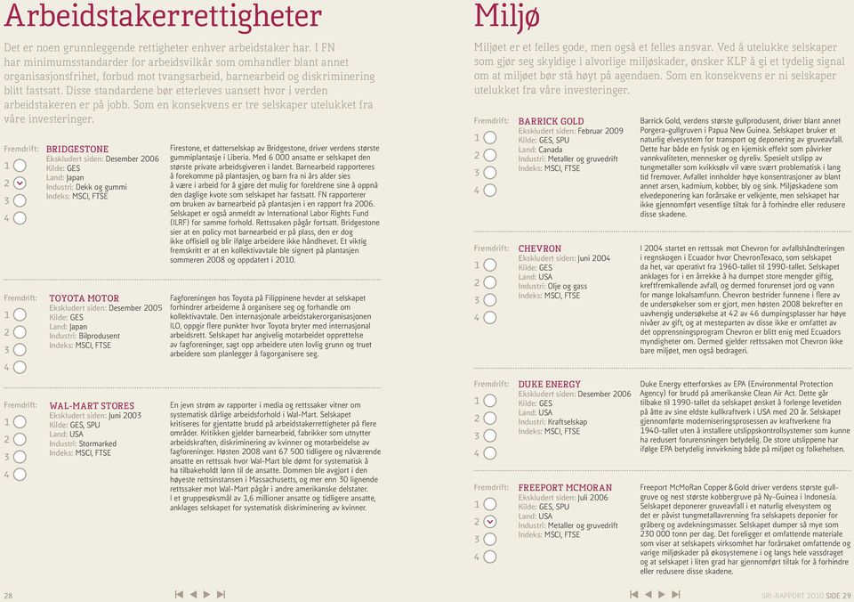 Disse standardene bør etter leves uansett hvor i verden arbeidstakeren er på jobb. Som en konsekvens er tre selskaper utelukket fra våre investeringer.