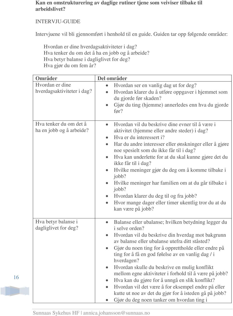 Områder Hvordan er dine hverdagsaktiviteter i dag? Hva tenker du om det å ha en jobb og å arbeide? Del områder Hvordan ser en vanlig dag ut for deg?