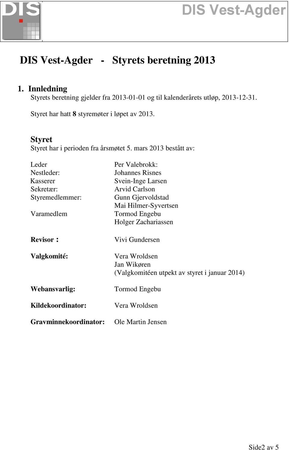 mars 2013 bestått av: Leder Nestleder: Kasserer Sekretær: Styremedlemmer: Varamedlem Revisor : Valgkomité: Webansvarlig: Kildekoordinator: Gravminnekoordinator: Per