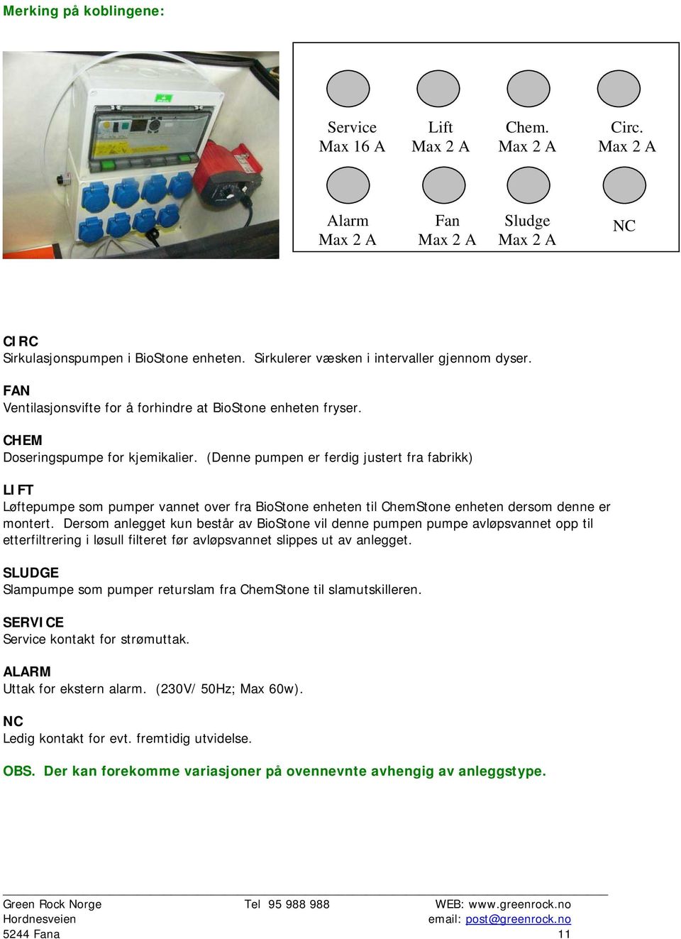 (Denne pumpen er ferdig justert fra fabrikk) LIFT Løftepumpe som pumper vannet over fra BioStone enheten til ChemStone enheten dersom denne er montert.