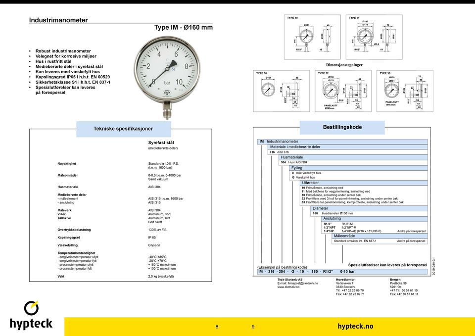 - prosesstemperatur ufylt +150 C maksimum - prosesstemperatur fylt +100 C maksimum 2,0 kg (væskefylt) 316 AISI 316 30 Frittstående, anslutning under senter bak 32 Front ens med 3 hull for