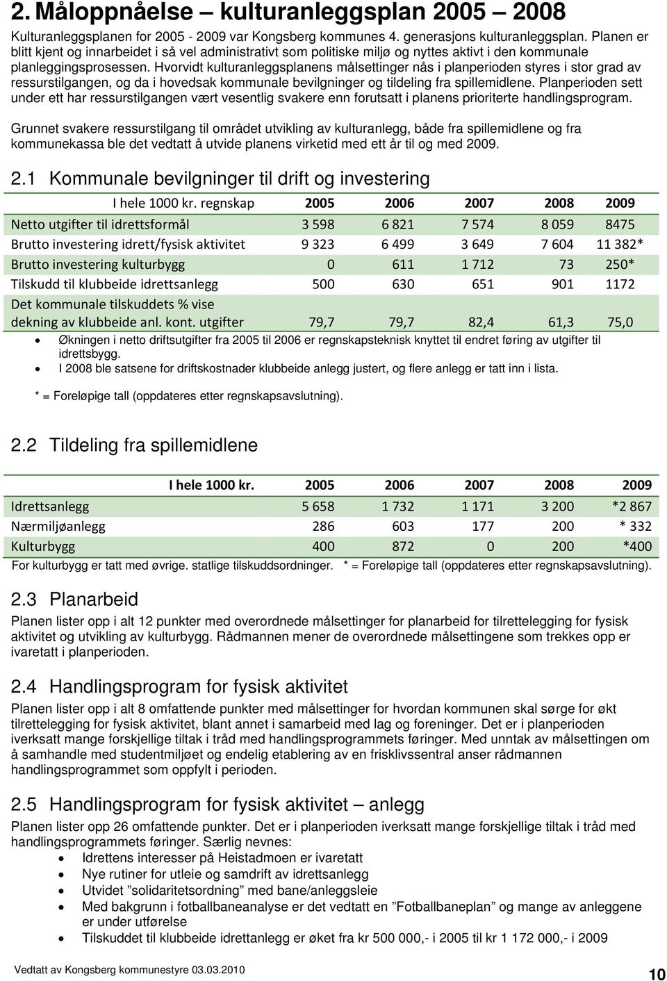 Hvorvidt kulturanleggsplanens målsettinger nås i planperioden styres i stor grad av ressurstilgangen, og da i hovedsak kommunale bevilgninger og tildeling fra spillemidlene.