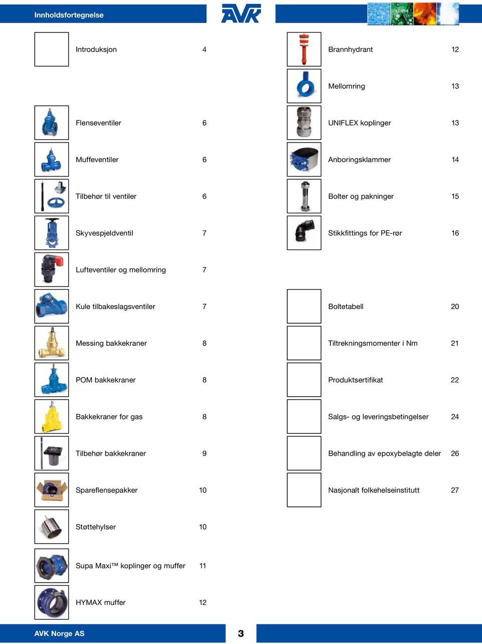 Messing bakkekraner 8 Tiltrekningsmomenter i Nm 21 POM bakkekraner 8 Produktsertifikat 22 Bakkekraner for gas 8 Salgs- og leveringsbetingelser 24 Tilbehør