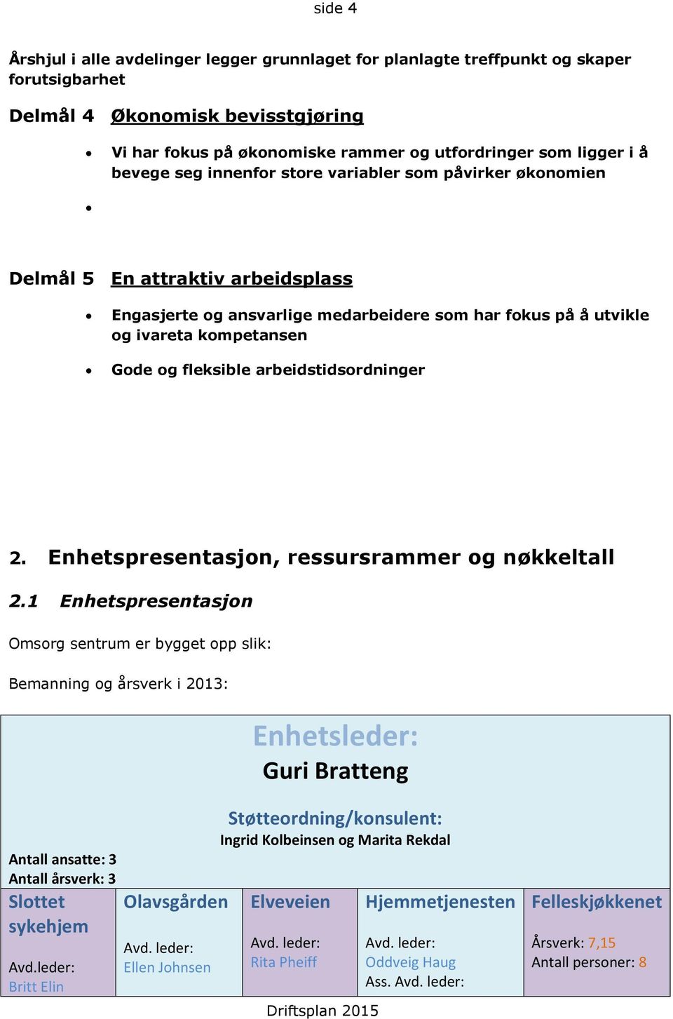 arbeidstidsordninger 2. Enhetspresentasjon, ressursrammer og nøkkeltall 2.