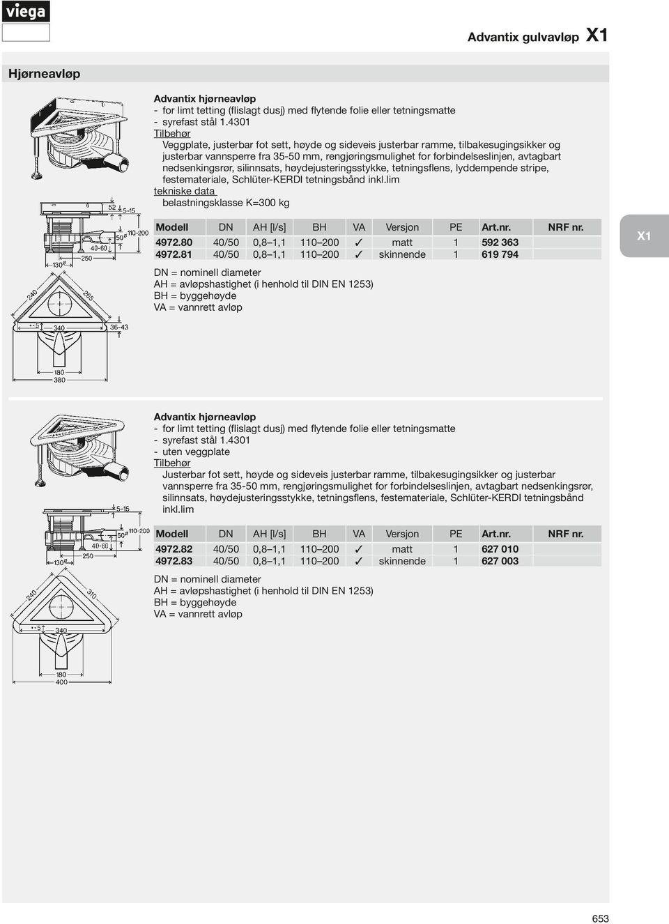 silinnsats, høydejusteringsstykke, tetningsflens, lyddempende stripe, festemateriale, Schlüter-KERDI tetningsbånd inkl.lim Modell [l/s] 4972.80 4972.