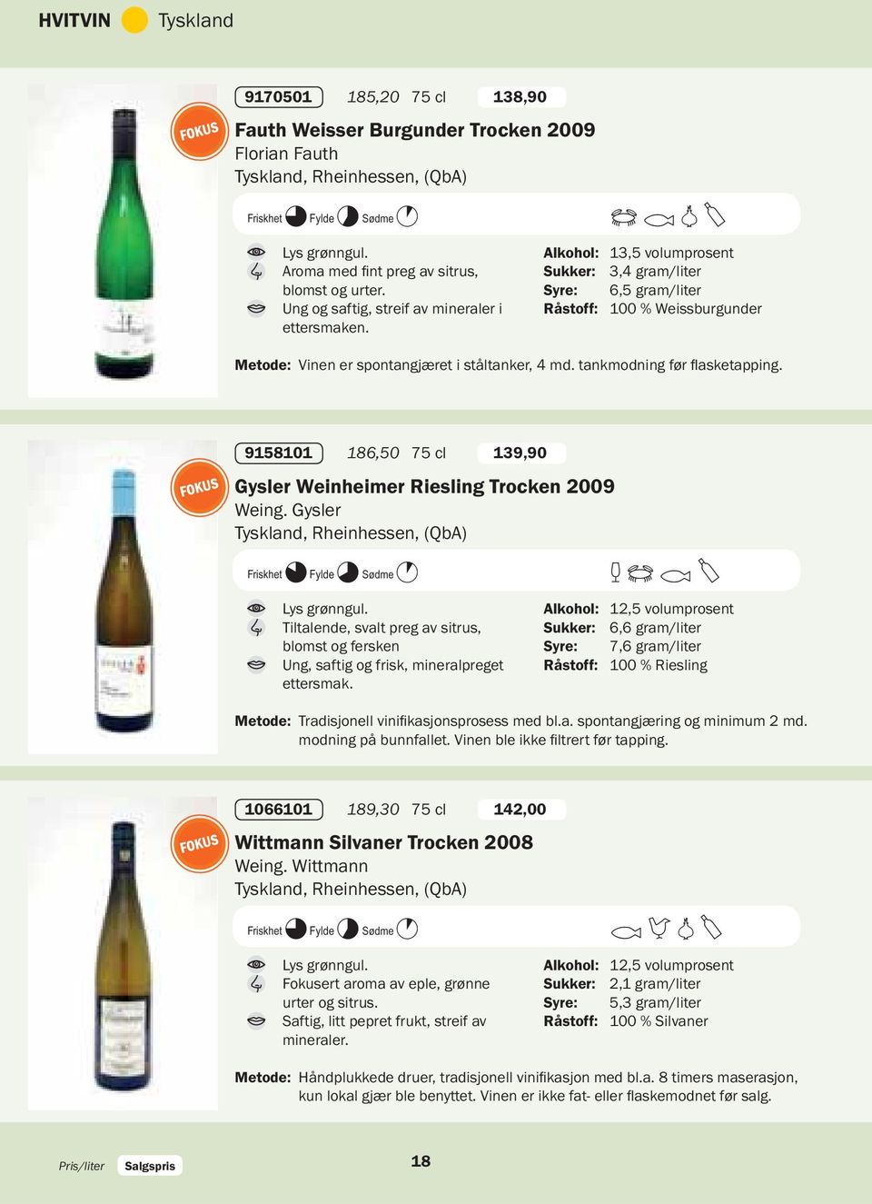 BCRY Alkohol: 13,5 volumprosent Sukker: 3,4 gram/liter Syre: 6,5 gram/liter Råstoff: 100 % Weissburgunder Metode: 9158101 186,50 75 cl 139,90 Gysler Weinheimer Riesling Trocken 2009 Weing.