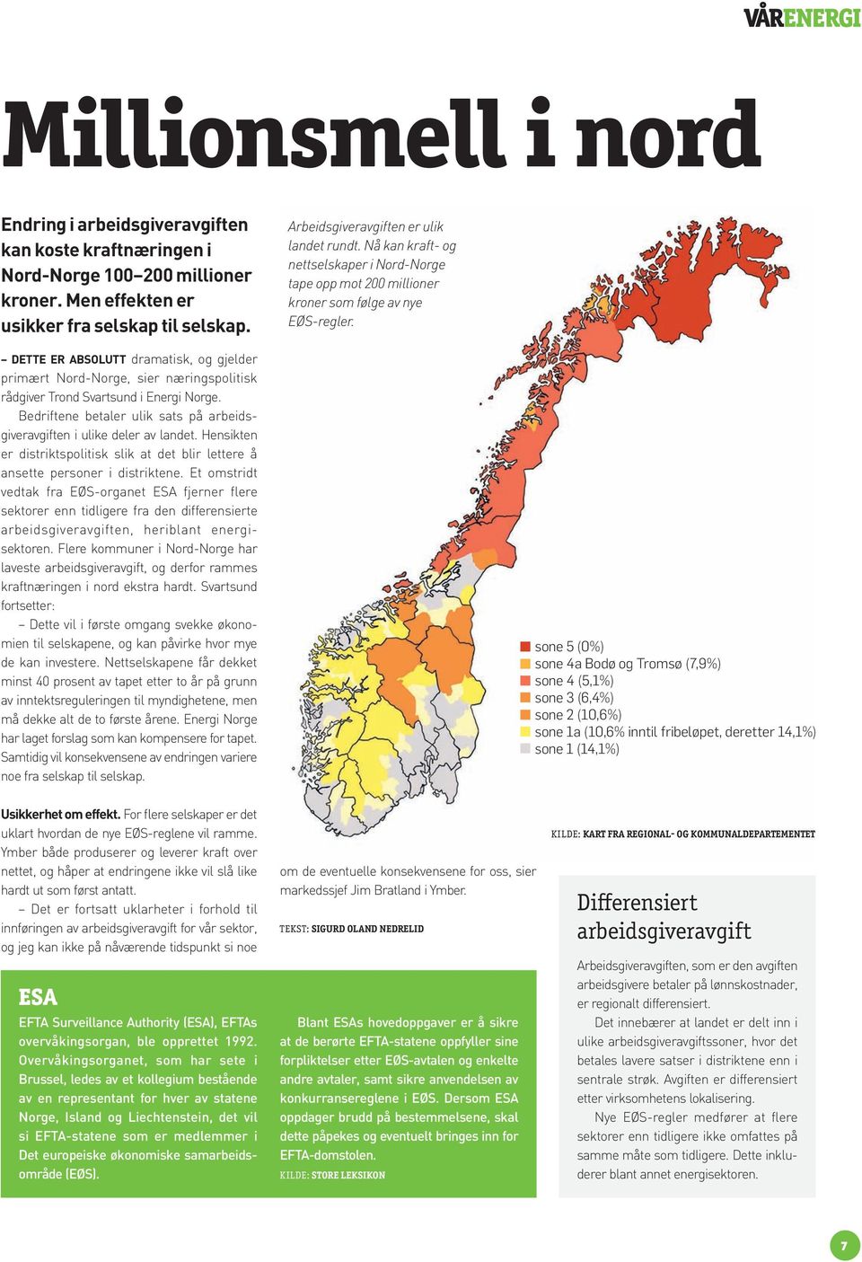 DETTE ER ABSOLUTT dramatisk, og gjelder primært Nord-Norge, sier næringspolitisk rådgiver Trond Svartsund i Energi Norge. Bedriftene betaler ulik sats på arbeidsgiveravgiften i ulike deler av landet.