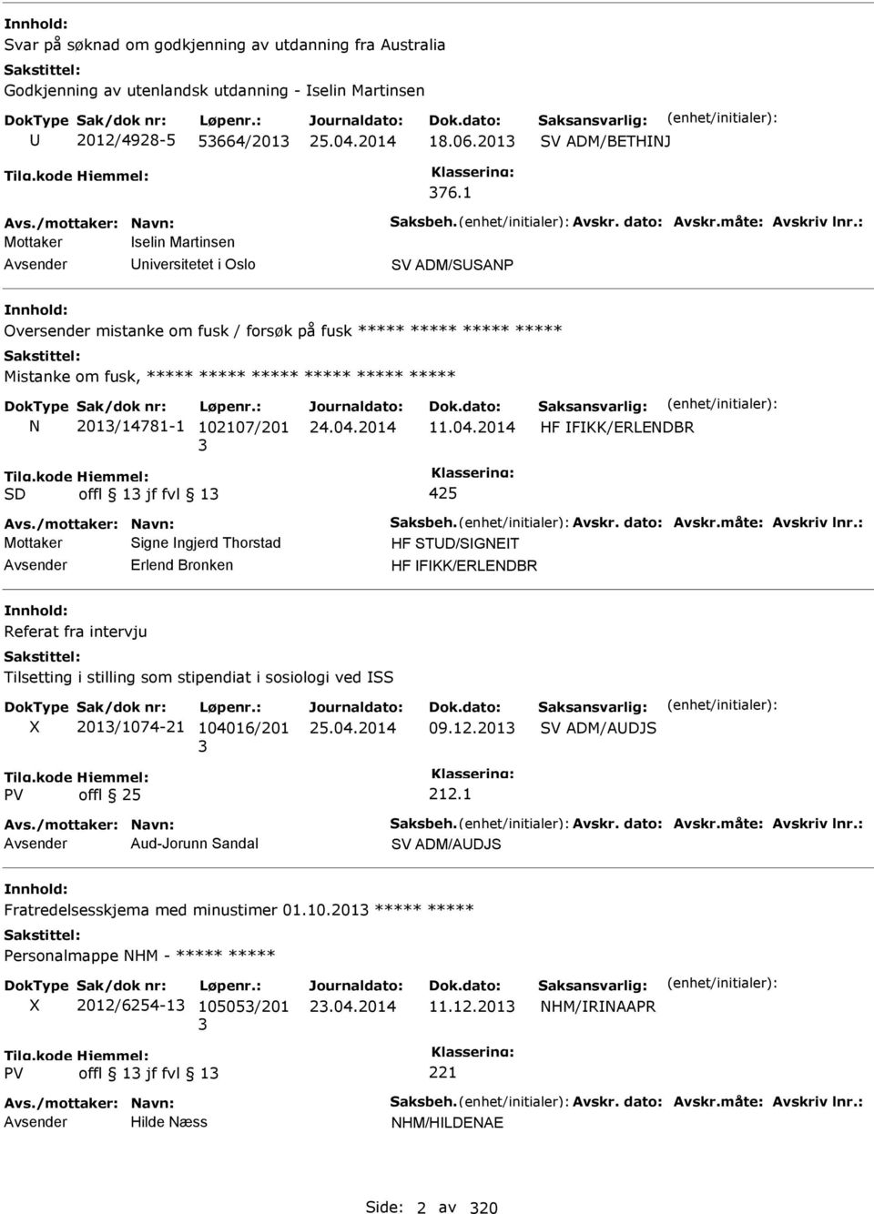 : Mottaker selin Martinsen niversitetet i Oslo SV ADM/SSANP Oversender mistanke om fusk / forsøk på fusk ***** ***** ***** ***** Mistanke om fusk, ***** ***** ***** ***** ***** ***** N 2013/14781-1