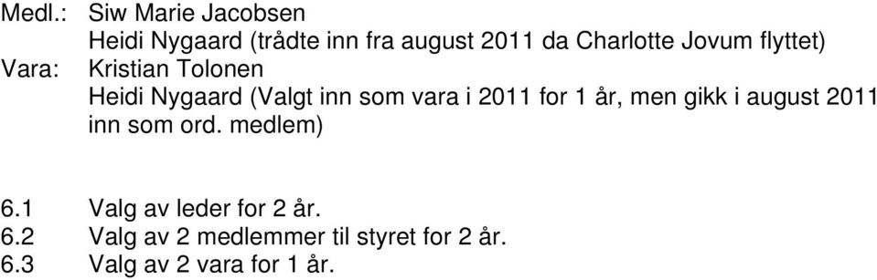 vara i 2011 for 1 år, men gikk i august 2011 inn som ord. medlem) 6.