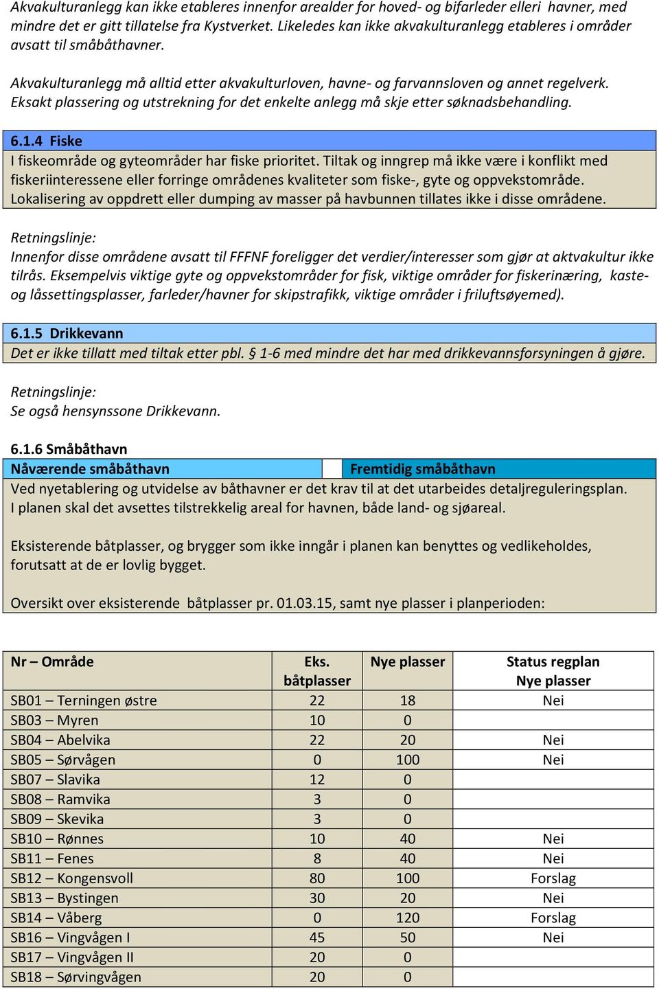 Eksakt plassering og utstrekning for det enkelte anlegg må skje etter søknadsbehandling. 6.1.4 Fiske I fiskeområde og gyteområder har fiske prioritet.