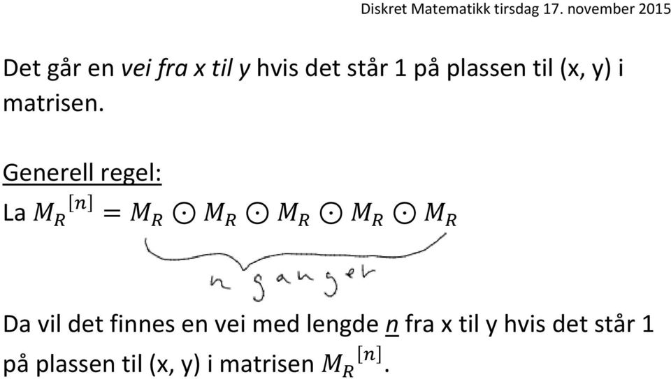 Generell regel: La M R [n] = M R M R M R M R M R Da vil