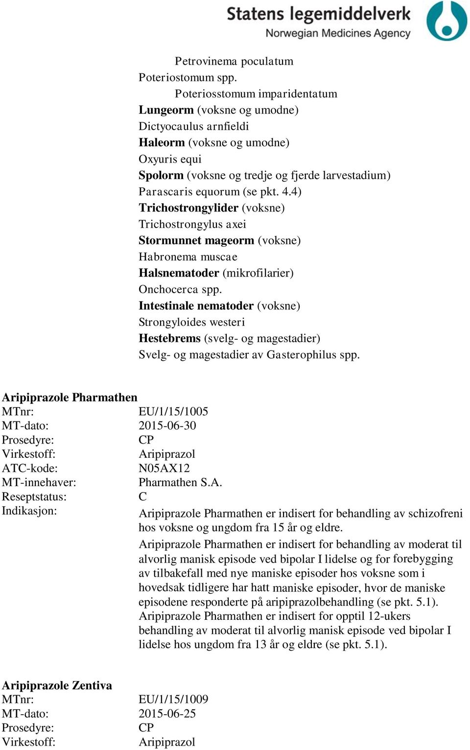 4.4) Trichostrongylider (voksne) Trichostrongylus axei Stormunnet mageorm (voksne) Habronema muscae Halsnematoder (mikrofilarier) Onchocerca spp.