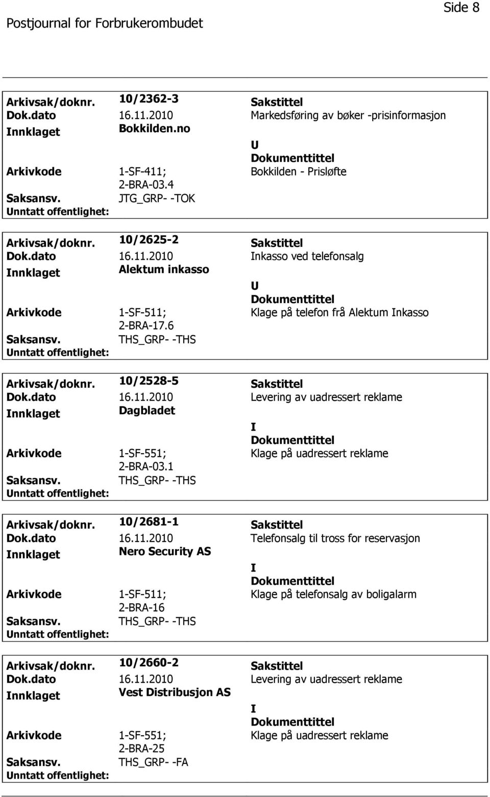 1 THS_GRP- -THS Arkivsak/doknr. 10/2681-1 Sakstittel Dok.dato 16.11.