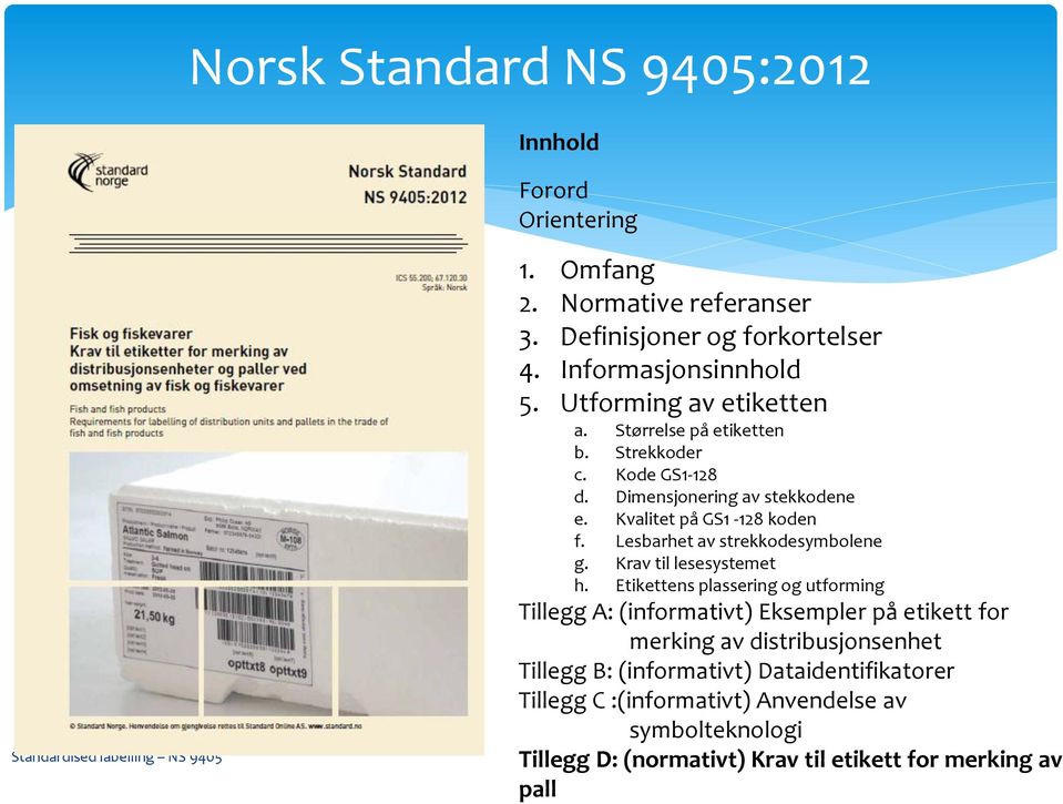 Kvalitet på GS1-128 koden f. Lesbarhet av strekkodesymbolene g. Krav til lesesystemet h.