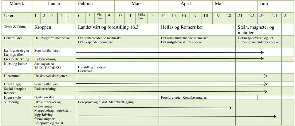 Læringsstrategier Læringsstiler Elevmedvirkning Kunst og kultur Uterommet Som høsthalvåret. Fadderordning. Samlingsstund TRIO HEP (DKS) Uteskole/ekskursjoner.