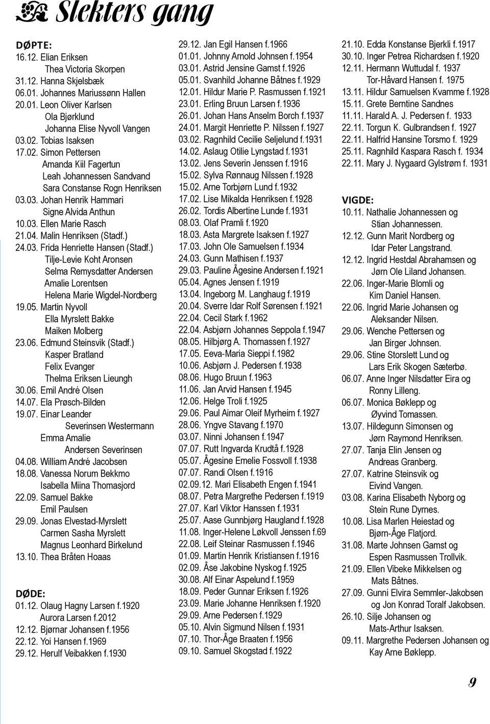 Malin Henriksen (Stadf.) 24.03. Frida Henriette Hansen (Stadf.) Tilje-Levie Koht Aronsen Selma Remysdatter Andersen Amalie Lorentsen Helena Marie Wigdel-Nordberg 19.05.