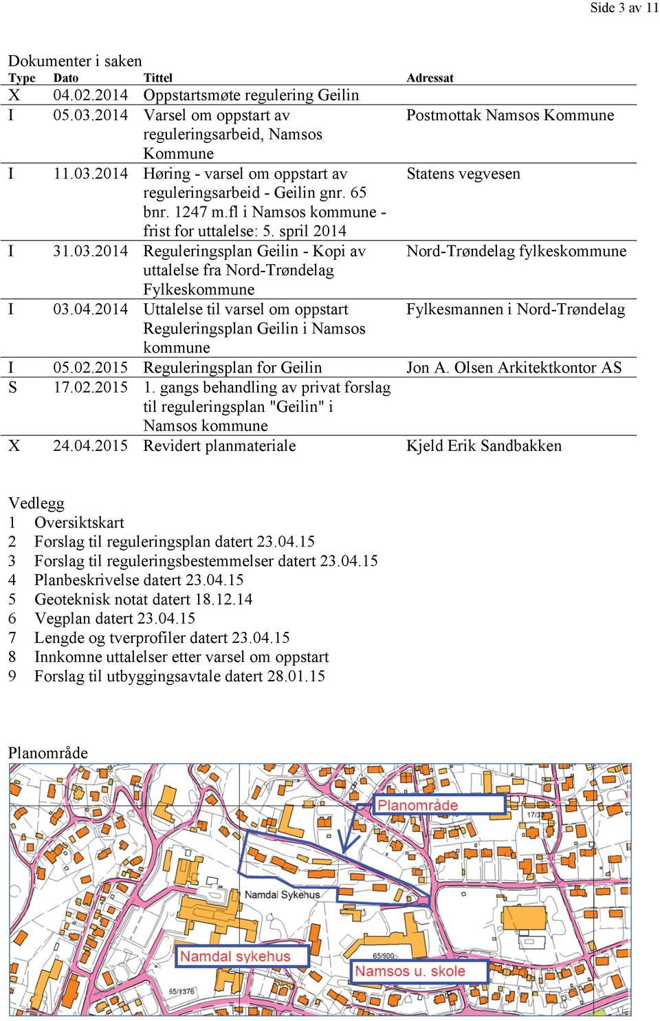 fl i Namsos kommune - frist for uttalelse: 5. spril 2014 I 31.03.2014 Reguleringsplan Geilin - Kopi av Nord-Trøndelag fylkeskommune uttalelse fra Nord-Trøndelag Fylkeskommune I 03.04.