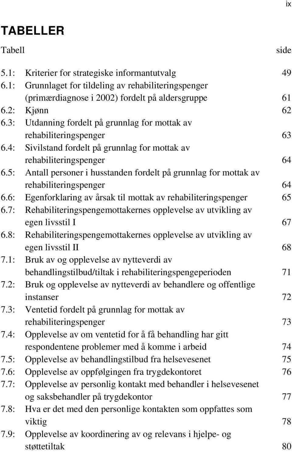 5: Antall personer i husstanden fordelt på grunnlag for mottak av rehabiliteringspenger 64 6.6: Egenforklaring av årsak til mottak av rehabiliteringspenger 65 6.