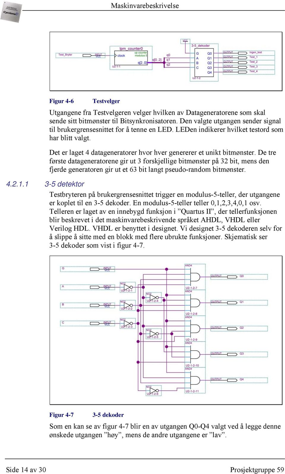 Det er laget 4 datageneratorer hvor hver genererer et unikt bitmønster.