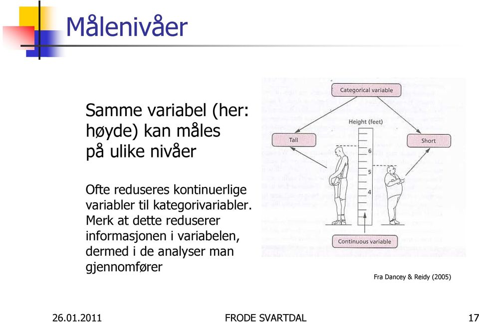 Merk at dette reduserer informasjonen i variabelen, dermed i de