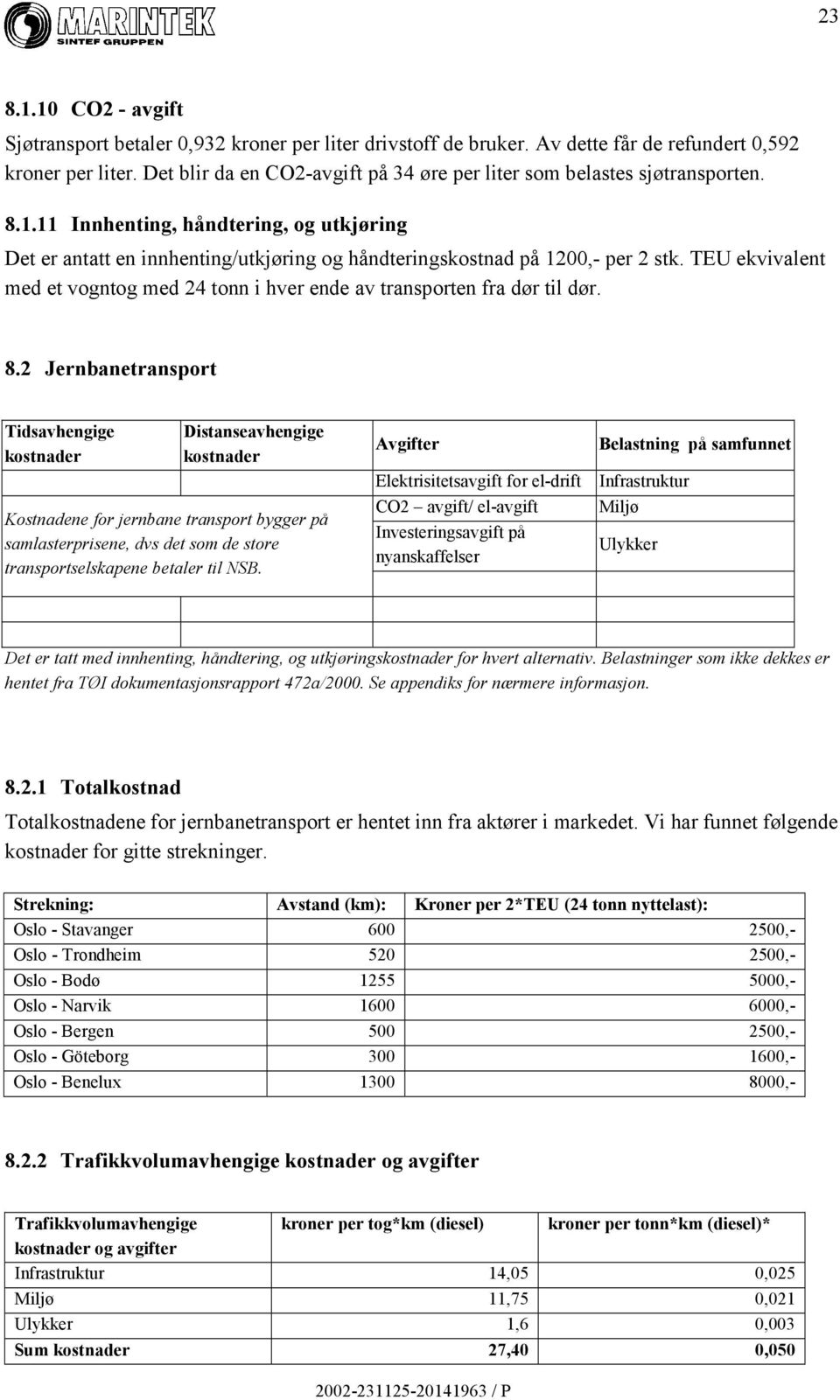 TEU ekvivalent med et vogntog med 24 tonn i hver ende av transporten fra dør til dør. 8.