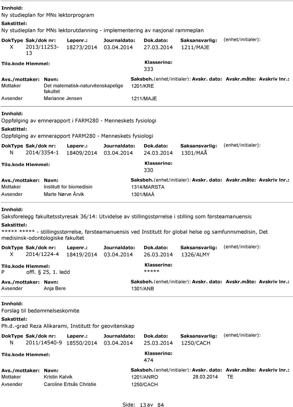 : Mottaker Det matematisk-naturvitenskapelige 1201/KRE fakultet Marianne Jensen 1211/MAJE Oppfølging av emnerapport i FARM280 - Menneskets fysiologi Oppfølging av emnerapport FARM280 - Menneskets