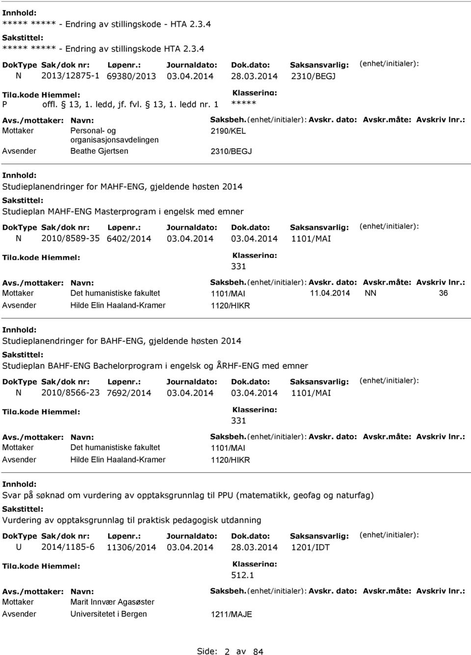 2010/8589-35 6402/2014 1101/MA 331 Avs./mottaker: avn: Saksbeh. Avskr. dato: Avskr.måte: Avskriv lnr.: Mottaker Det humanistiske fakultet 1101/MA 11.04.