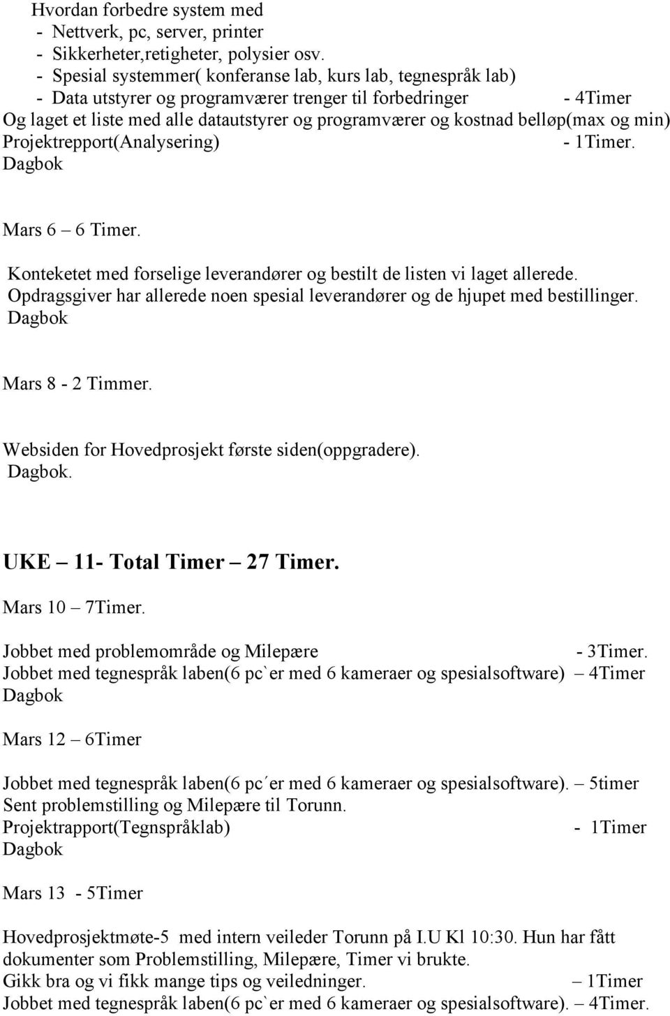 belløp(max og min) Projektrepport(Analysering). Mars 6 6 Timer. Konteketet med forselige leverandører og bestilt de listen vi laget allerede.