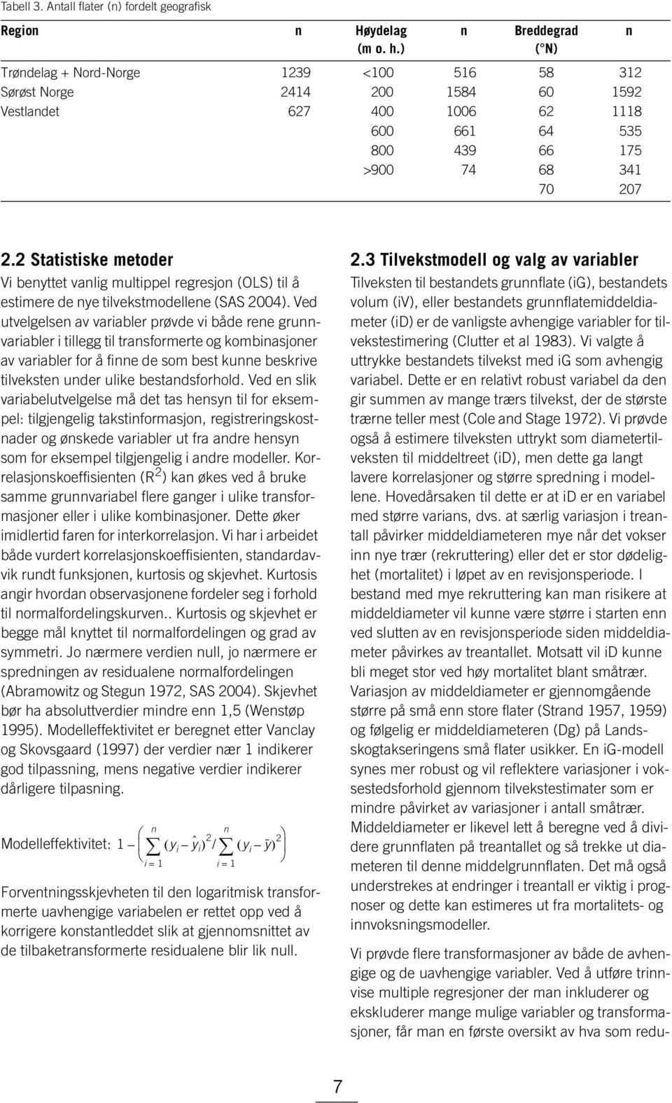 2 Statistiske metoder Vi benyttet vanlig multippel regresjon (OLS) til å estimere de nye tilvekstmodellene (SAS 2004).