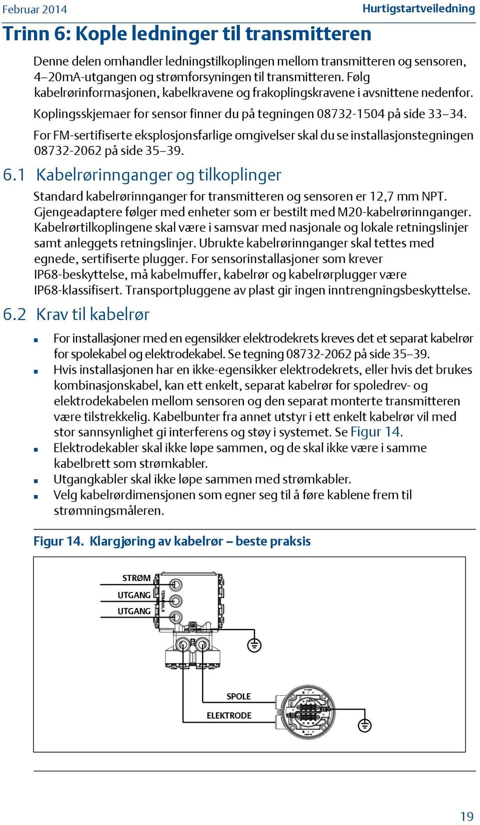 For FM-sertifiserte eksplosjonsfarlige omgivelser skal du se installasjonstegningen 08732-2062 på side 35 39. 6.