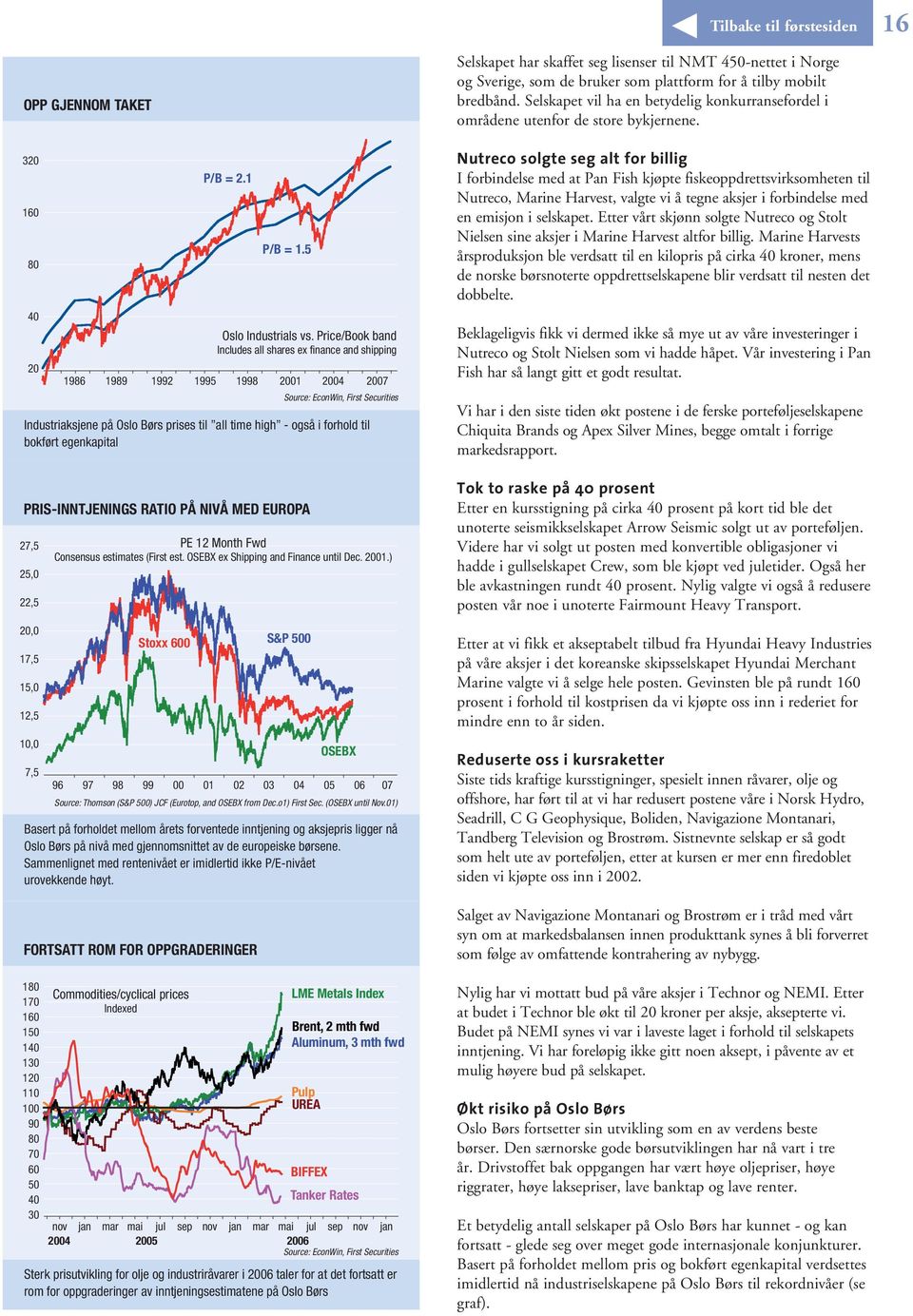 Price/Book band Includes all shares ex finance and shipping 1986 1989 1992 1995 1998 2001 2004 2007 Source: EconWin, First Securities Industriaksjene på Oslo Børs prises til all time high - også i