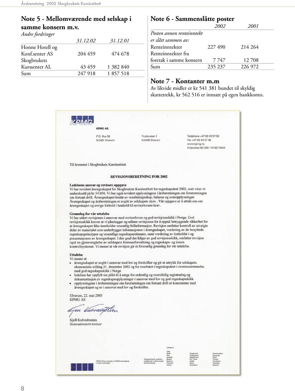 Posten annen renteinntekt er slått sammen av: Renteinntekter 227 490 214 264 Renteinntekter fra foretak i samme konsern 7 747 12