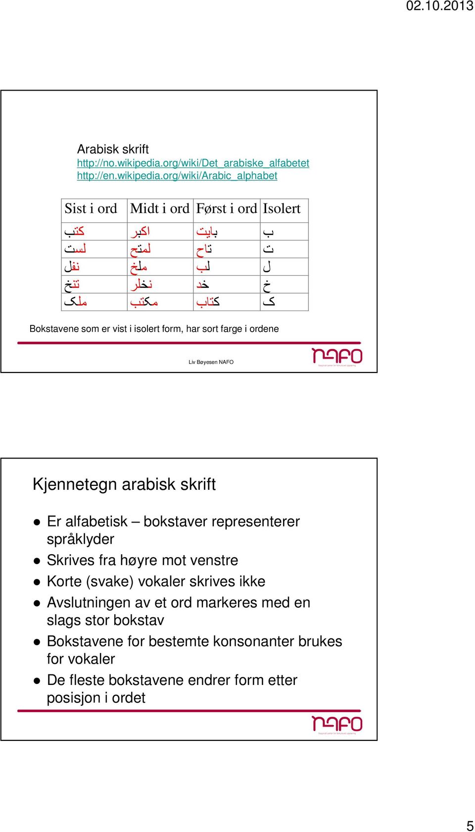 språklyder Skrives fra høyre mot venstre Korte (svake) vokaler skrives ikke Avslutningen av et ord markeres med en slags stor bokstav