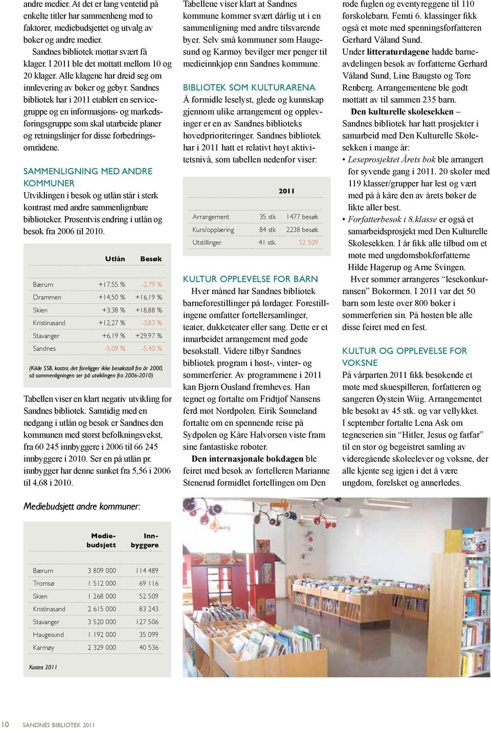 ikke besøkstall fra år 2000, så sammenligningen ser på utviklingen fra 2006-2010) Tabellen viser en klart negativ utvikling for Sandnes bibliotek.