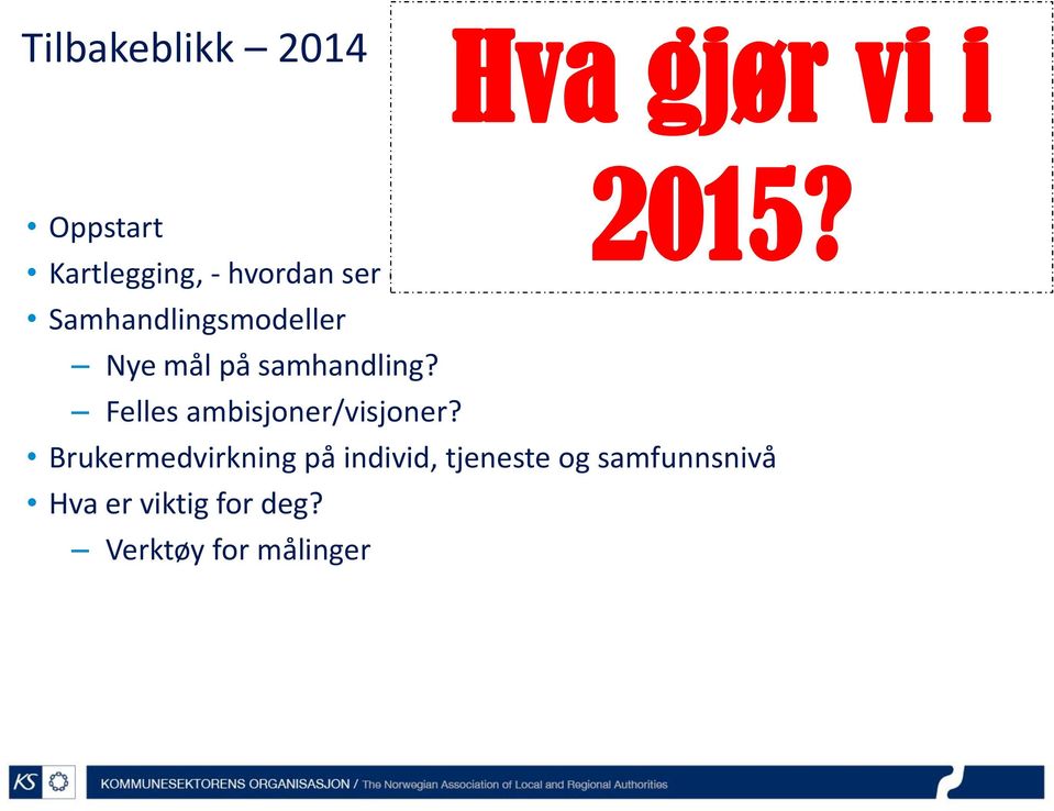 Felles ambisjoner/visjoner? 2015?