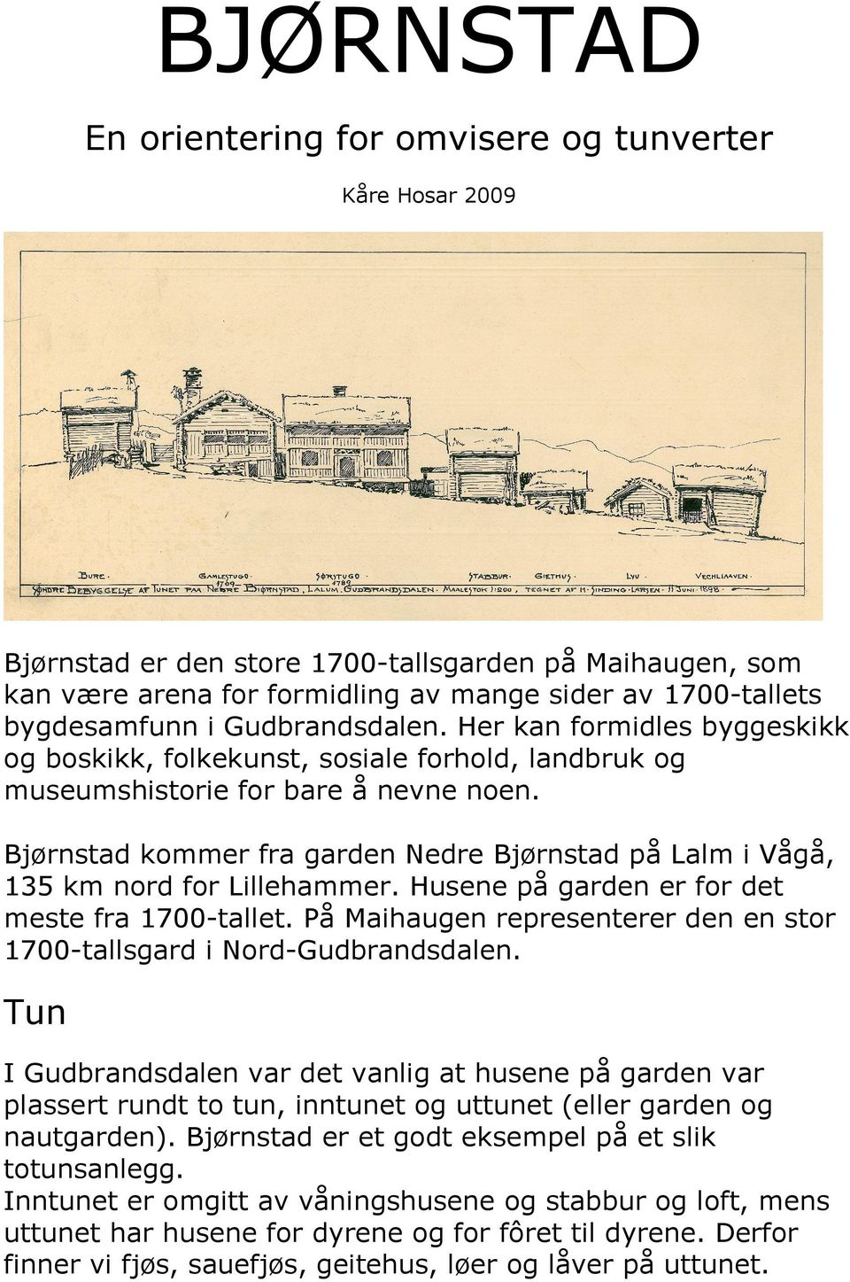 Bjørnstad kommer fra garden Nedre Bjørnstad på Lalm i Vågå, 135 km nord for Lillehammer. Husene på garden er for det meste fra 1700-tallet.