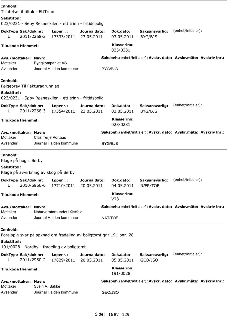 /mottaker: Navn: Saksbeh. Avskr. dato: Avskr.måte: Avskriv lnr.: Clas Terje Portaas BYG/BJS Klage på hogst Berby Klage på avvirkning av skog på Berby 2010/5966-6 17710/2011 04.05.2011 NÆR/TOF V73 Avs.