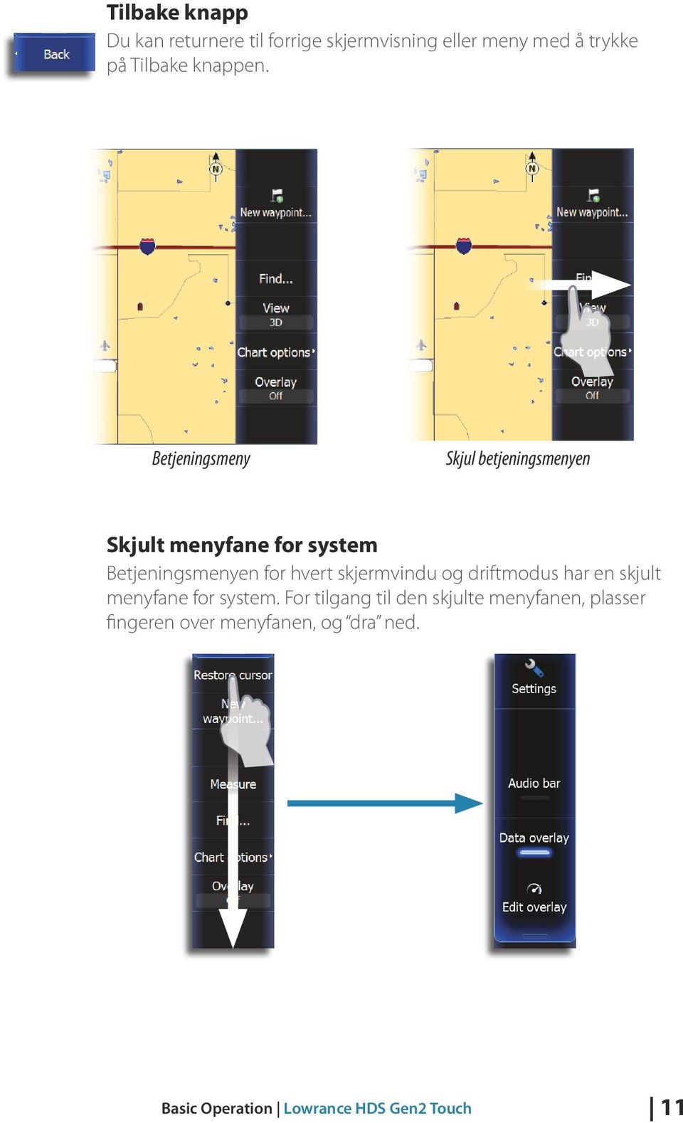 Betjeningsmeny Skjul betjeningsmenyen Skjult menyfane for system Betjeningsmenyen for hvert