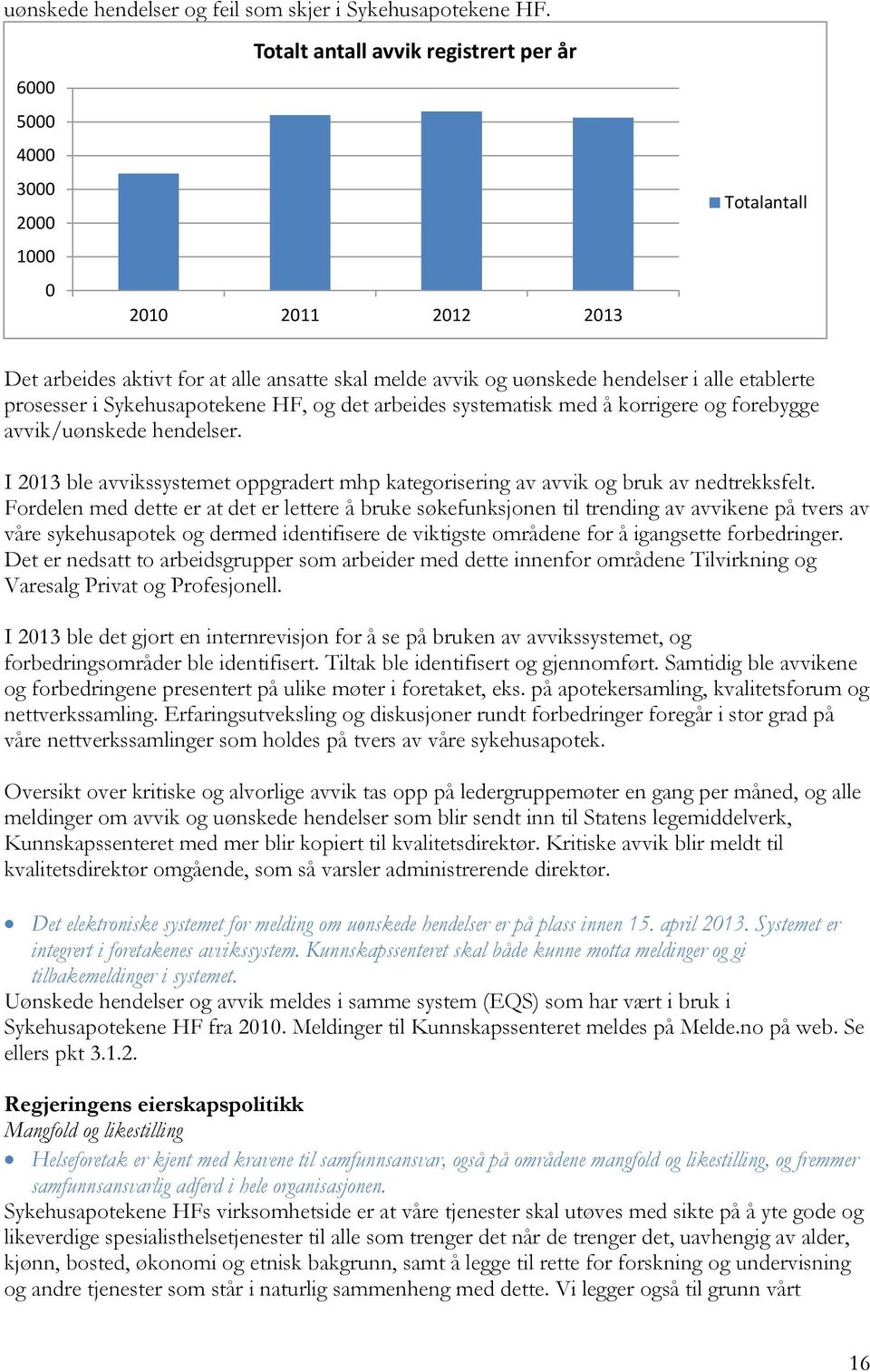 prosesser i Sykehusapotekene HF, og det arbeides systematisk med å korrigere og forebygge avvik/uønskede hendelser.