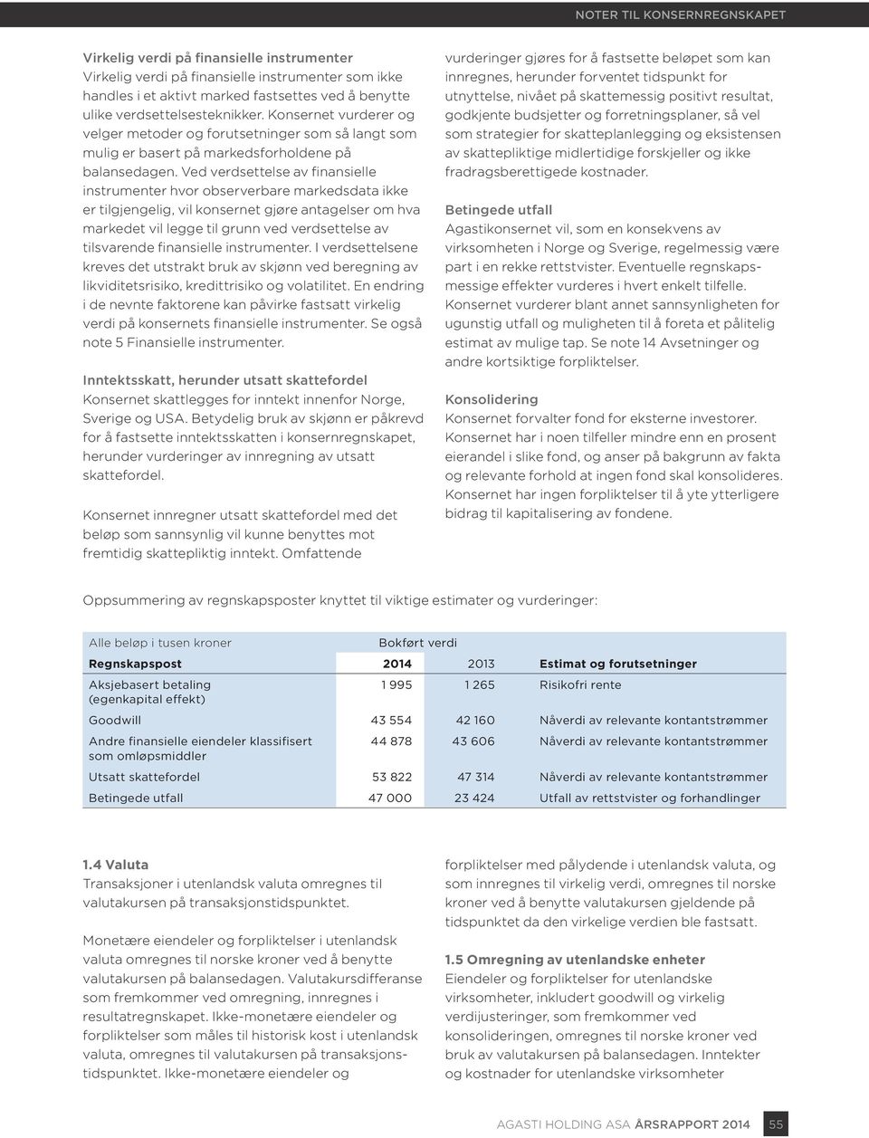 Ved verdsettelse av finansielle instrumenter hvor observerbare markedsdata ikke er tilgjengelig, vil konsernet gjøre antagelser om hva markedet vil legge til grunn ved verdsettelse av tilsvarende