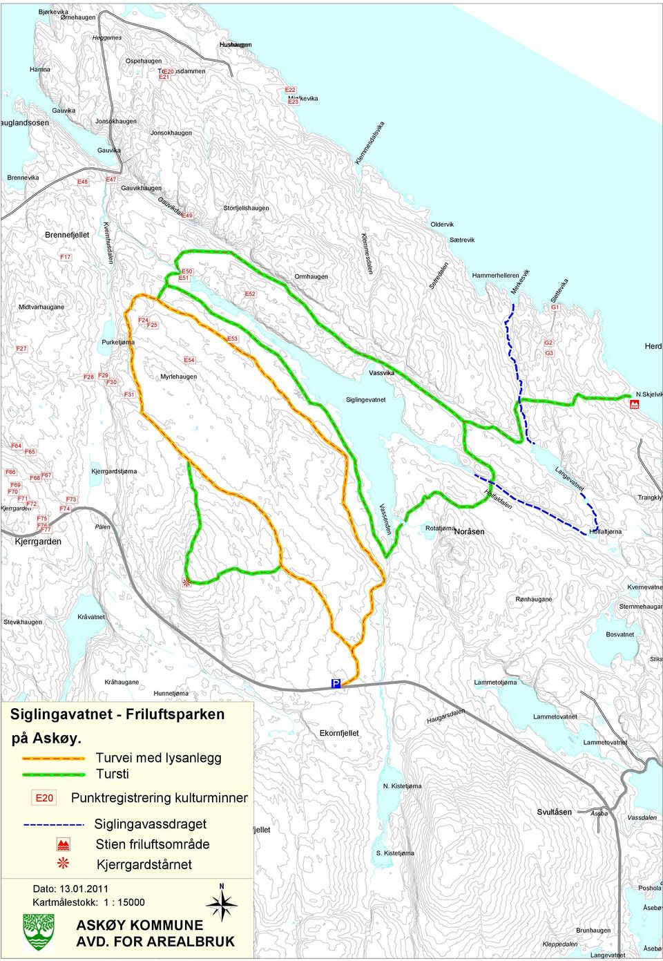 E52 Midtvarhaugane G1 F24 F25 E53 Purketjørna G2 F27 Herd G3 E54 F28 F29 F30 Vassvika Myrlehaugen F31 N.