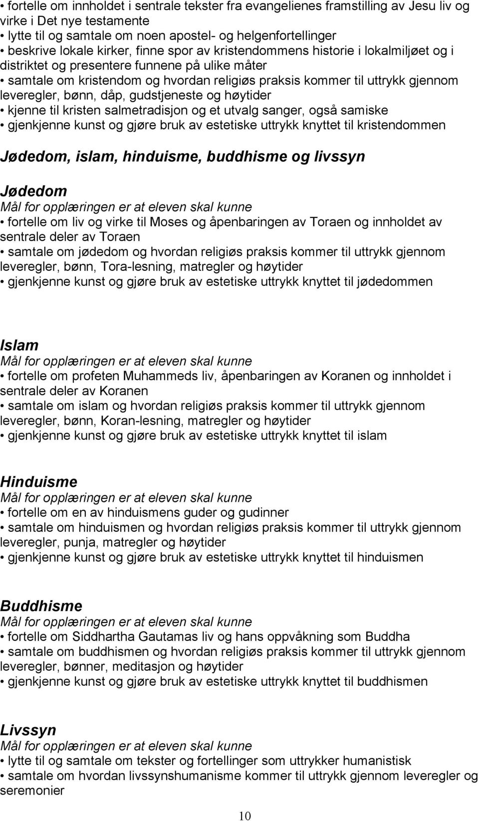 bønn, dåp, gudstjeneste og høytider kjenne til kristen salmetradisjon og et utvalg sanger, også samiske gjenkjenne kunst og gjøre bruk av estetiske uttrykk knyttet til kristendommen Jødedom, islam,